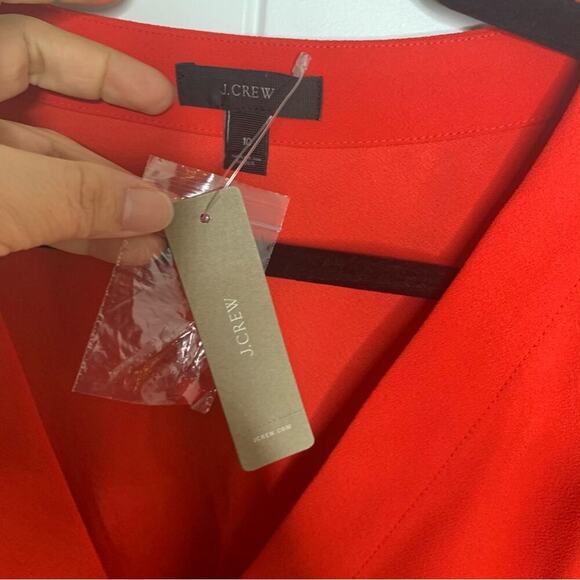 J Crew red crepe faux‎ wrap long sleeves blouse size 10 romantic date night - Picture 7 of 9
